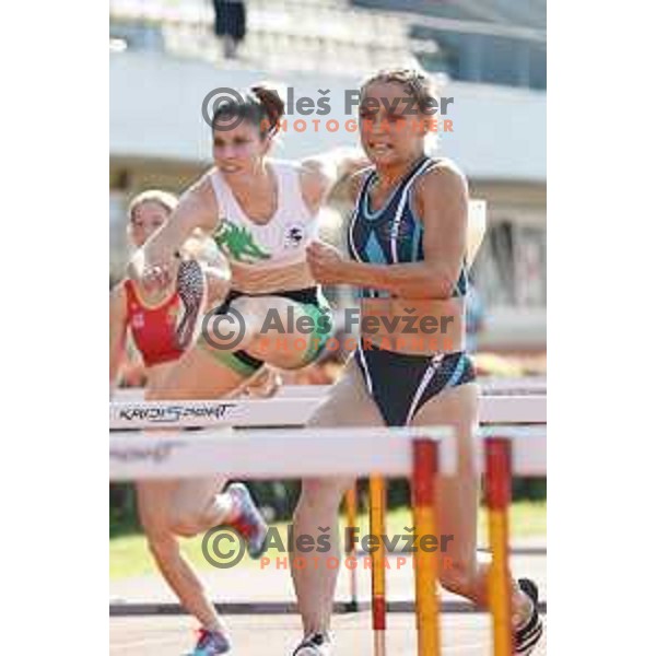 Joni Tomicic Prezelj and Nika Glojnaric compete in 100 meters hurdles at Slovenian Athletics Championship in Celje, Slovenia on July 25, 2020