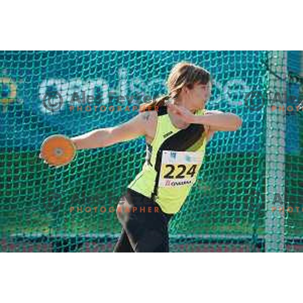 Zala Cunk competes in discus throw at Slovenian Athletics Championship in Celje, Slovenia on July 25, 2020