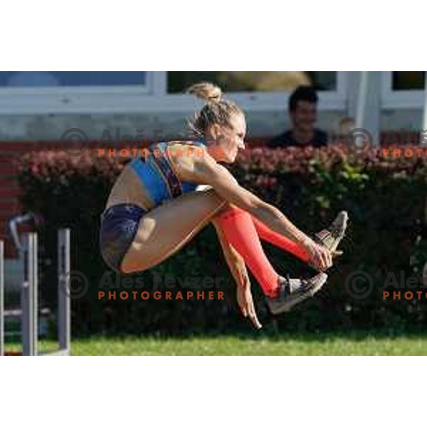 Neja Filipic competes at triple jump at Slovenian Athletics Championship in Celje, Slovenia on July 25, 2020