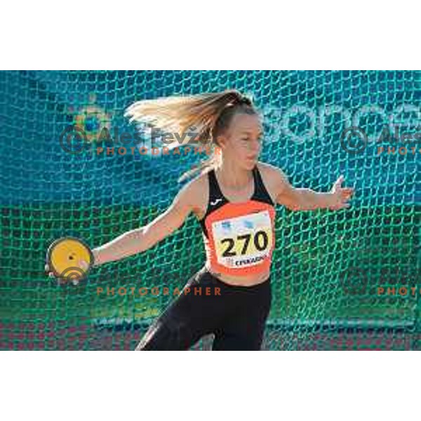 Lara Skornsek competes in discus throw at Slovenian Athletics Championship in Celje, Slovenia on July 25, 2020