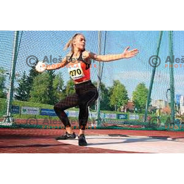 Lara Skornsek competes in discus throw at Slovenian Athletics Championship in Celje, Slovenia on July 25, 2020
