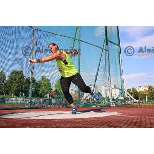 Veronika Domjan competes in discus throw at Slovenian Athletics Championship in Celje, Slovenia on July 25, 2020