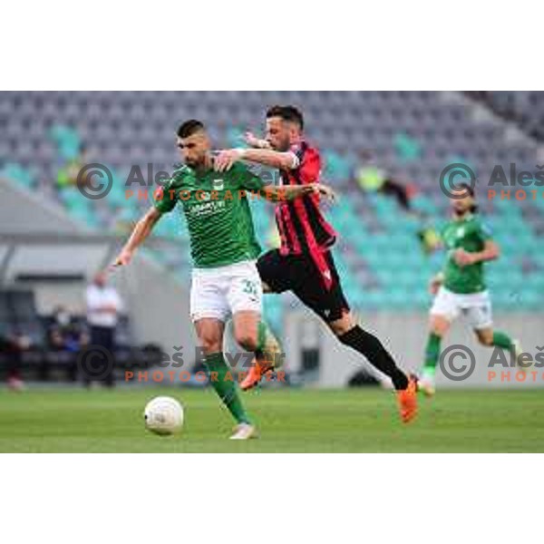 Drazen Bagaric and Sölvi Ottesen in action during UEFA Europa League Qualifiers football match between Olimpija and Vikingur in SRC Stozice, Ljubljana, Slovenia on August 27, 2020