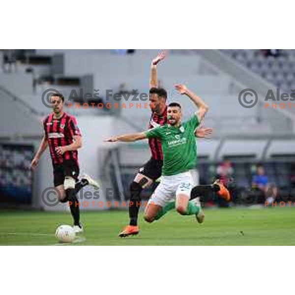 Drazen Bagaric and Sölvi Ottesen in action during UEFA Europa League Qualifiers football match between Olimpija and Vikingur in SRC Stozice, Ljubljana, Slovenia on August 27, 2020
