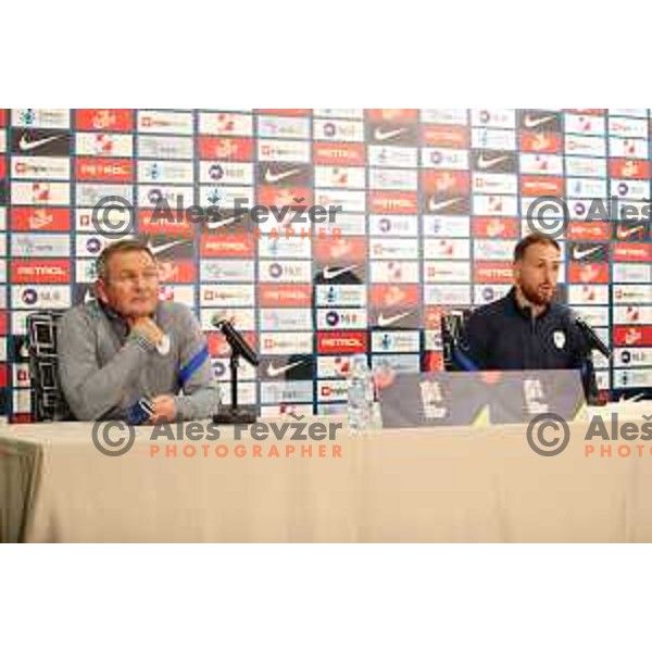 Matjaz Kek, Head coach of Slovenia Football team and captain Jan Oblak during press conference before first match in UEFA Nations League in Ljubljana, Slovenia on September 2, 2020