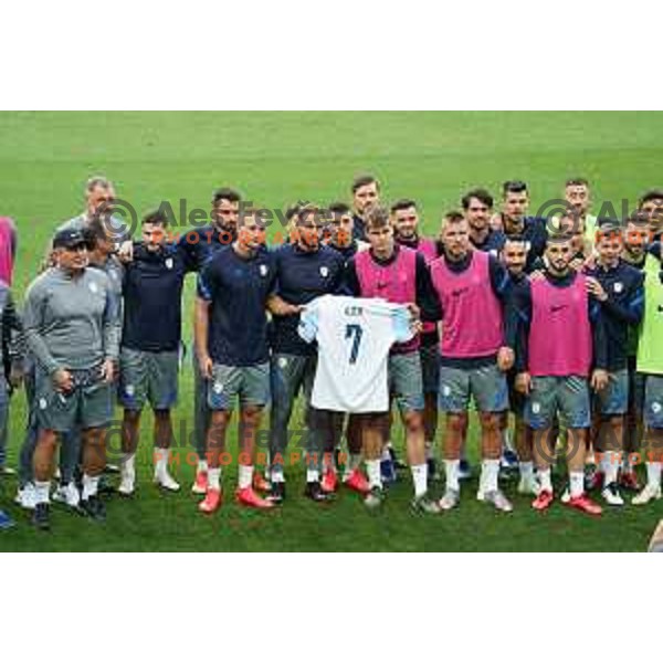 Matjaz Kek, Head coach and Petar Stojanovic, Jan Oblak, Jasmin kurtic, Mitja lotric, Nino Kouter, Miha Zajc of Slovenia Football team during practice session before first match in UEFA Nations League in Ljubljana, Slovenia on September 2, 2020