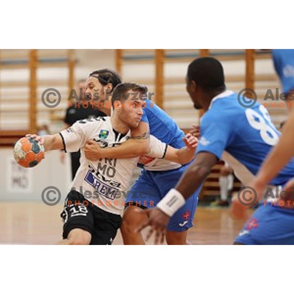Marko Kotar in action during handball match between Trimo Trebnje (SLO) and Club de Futbol OS (POR) in EHF European League in Trebnje, Slovenia on September 5, 2020