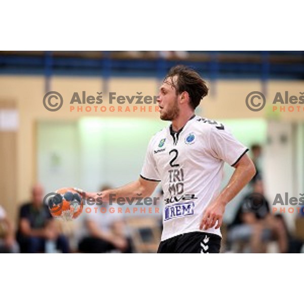 Leon Raso in action during handball match between Trimo Trebnje (SLO) and Club de Futbol OS (POR) in EHF European League in Trebnje, Slovenia on September 5, 2020