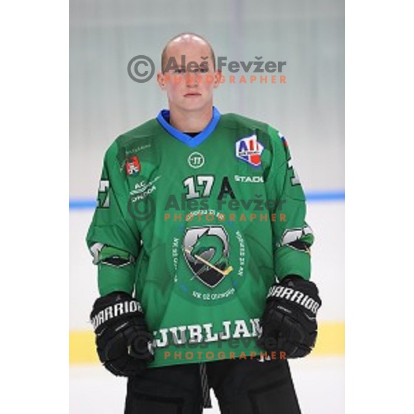 Member of HK SZ Olimpija ice-hockey team for 2020-2021 season in Hala Tivoli, Ljubljana, Slovenia on September 7, 2020