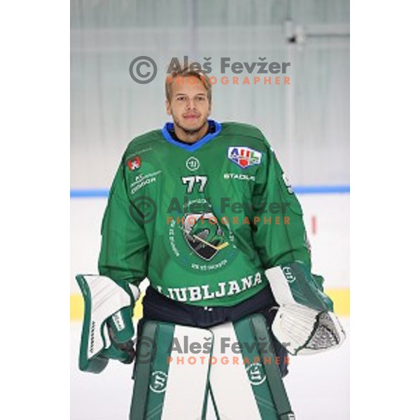 Member of HK SZ Olimpija ice-hockey team for 2020-2021 season in Hala Tivoli, Ljubljana, Slovenia on September 7, 2020