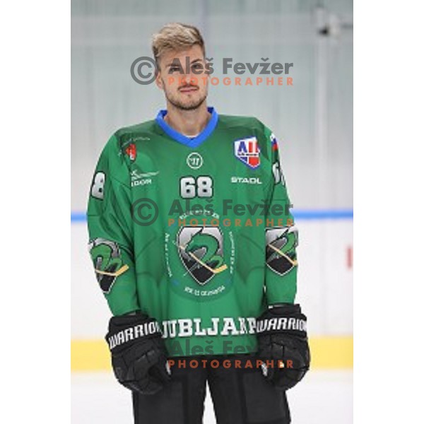 Member of HK SZ Olimpija ice-hockey team for 2020-2021 season in Hala Tivoli, Ljubljana, Slovenia on September 7, 2020