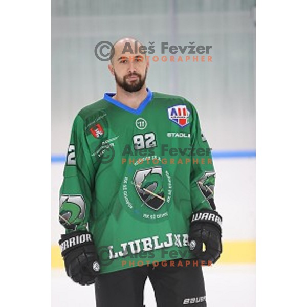 Member of HK SZ Olimpija ice-hockey team for 2020-2021 season in Hala Tivoli, Ljubljana, Slovenia on September 7, 2020