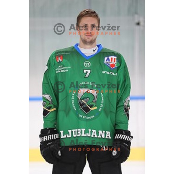 Member of HK SZ Olimpija ice-hockey team for 2020-2021 season in Hala Tivoli, Ljubljana, Slovenia on September 7, 2020