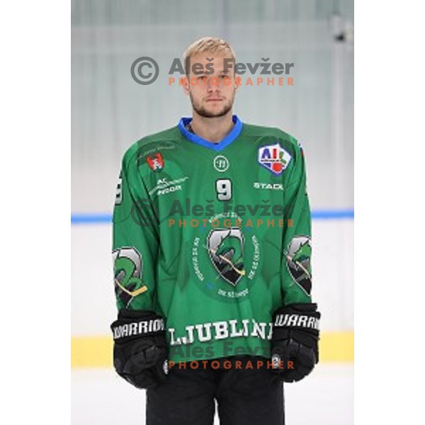 Member of HK SZ Olimpija ice-hockey team for 2020-2021 season in Hala Tivoli, Ljubljana, Slovenia on September 7, 2020