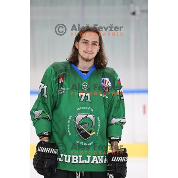 Member of HK SZ Olimpija ice-hockey team for 2020-2021 season in Hala Tivoli, Ljubljana, Slovenia on September 7, 2020
