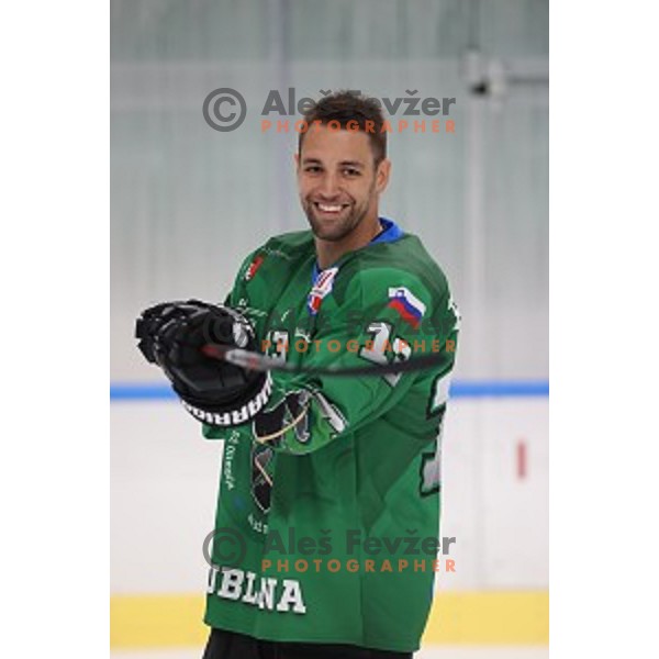 Member of HK SZ Olimpija ice-hockey team for 2020-2021 season in Hala Tivoli, Ljubljana, Slovenia on September 7, 2020