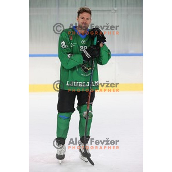Member of HK SZ Olimpija ice-hockey team for 2020-2021 season in Hala Tivoli, Ljubljana, Slovenia on September 7, 2020