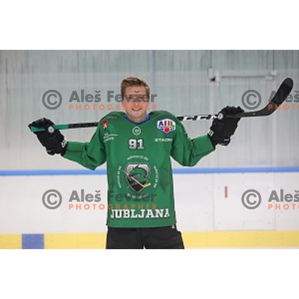 Member of HK SZ Olimpija ice-hockey team for 2020-2021 season in Hala Tivoli, Ljubljana, Slovenia on September 7, 2020