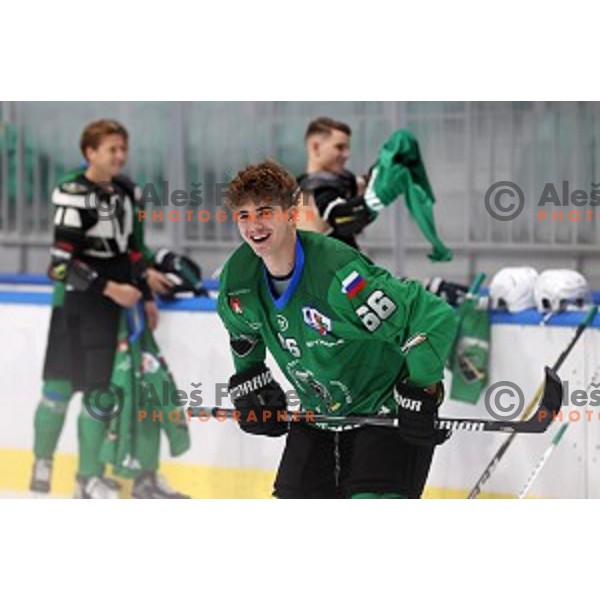 Member of HK SZ Olimpija ice-hockey team for 2020-2021 season in Hala Tivoli, Ljubljana, Slovenia on September 7, 2020