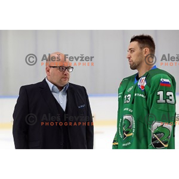 Member of HK SZ Olimpija ice-hockey team for 2020-2021 season in Hala Tivoli, Ljubljana, Slovenia on September 7, 2020
