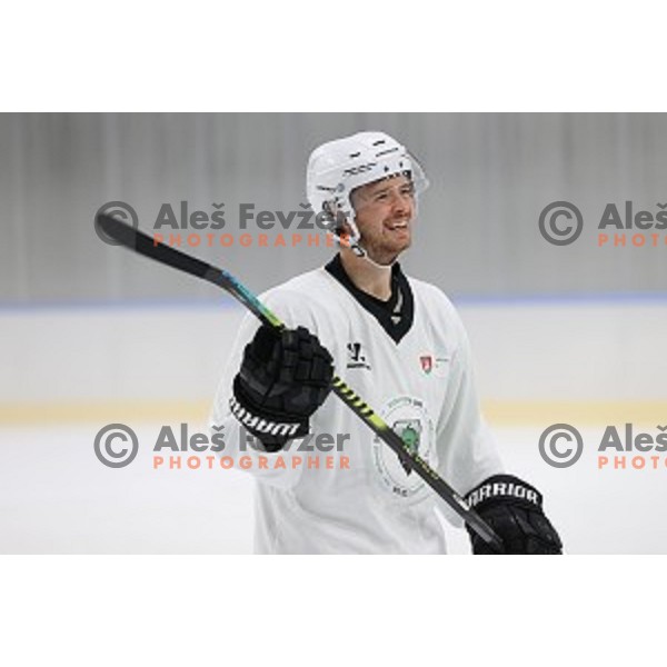 Member of HK SZ Olimpija ice-hockey team for 2020-2021 season in Hala Tivoli, Ljubljana, Slovenia on September 7, 2020