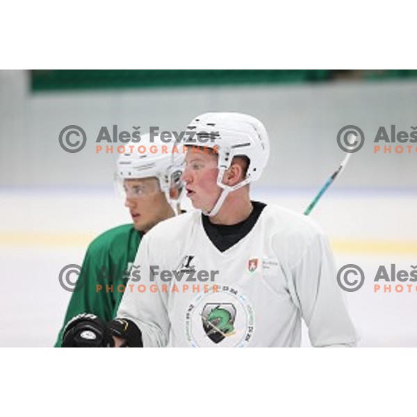 Member of HK SZ Olimpija ice-hockey team for 2020-2021 season in Hala Tivoli, Ljubljana, Slovenia on September 7, 2020