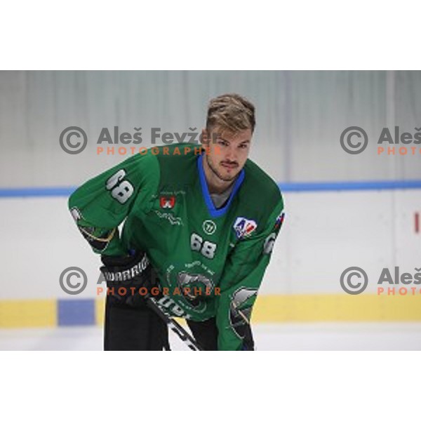 Member of HK SZ Olimpija ice-hockey team for 2020-2021 season in Hala Tivoli, Ljubljana, Slovenia on September 7, 2020