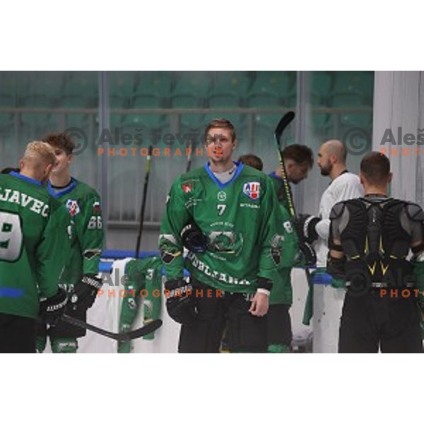Member of HK SZ Olimpija ice-hockey team for 2020-2021 season in Hala Tivoli, Ljubljana, Slovenia on September 7, 2020