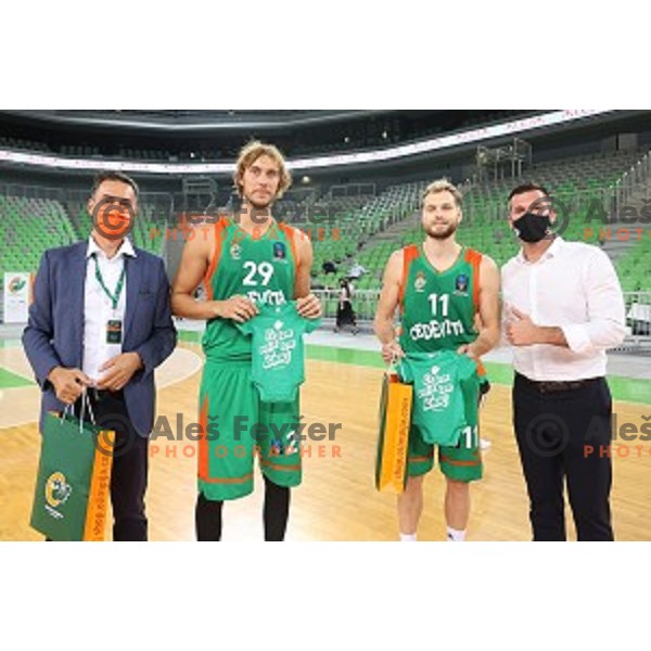 Ivan Marinkovic and Jaka Blazic during friendly basketball match between Cedevita Olimpija and Bayern in SRC Stozice, Ljubljana, Slovenia on September 9, 2020