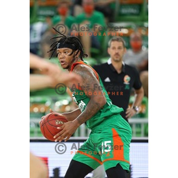 In action during friendly basketball match between Cedevita Olimpija and Bayern in SRC Stozice, Ljubljana, Slovenia on September 9, 2020