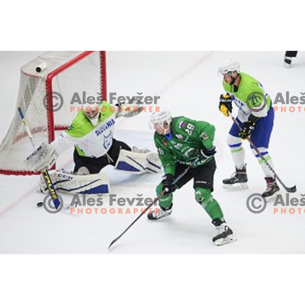 In action during ice-hockey match between SZ Olimpija and Slovenia National team in Bled Ice Hall, Slovenia on September 10, 2020