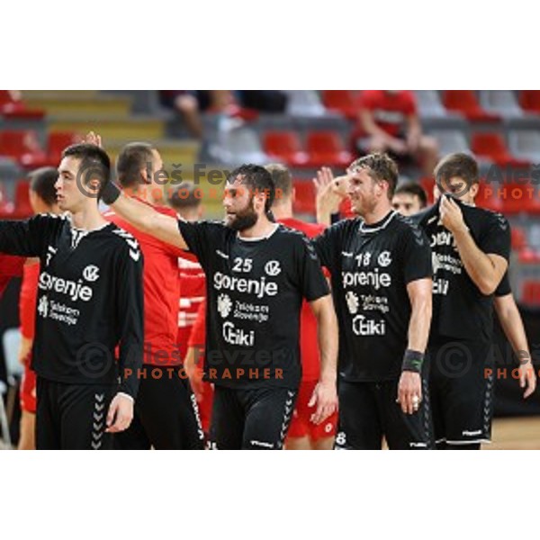 David Miklavcic in action during NLB league handball match between Slovan and Gorenje in Kodeljevo Hall, Ljubljana, Slovenia on September 11, 2020