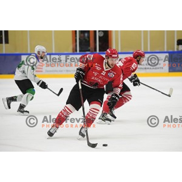 In action during ice-hockey match between SZ Olimpija and Acroni Jesenice in Bled Ice Hall, Slovenia on September 12, 2020