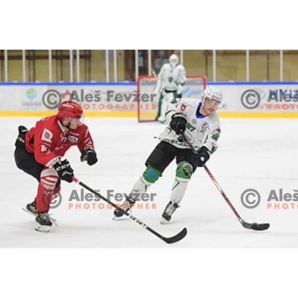 In action during ice-hockey match between SZ Olimpija and Acroni Jesenice in Bled Ice Hall, Slovenia on September 12, 2020