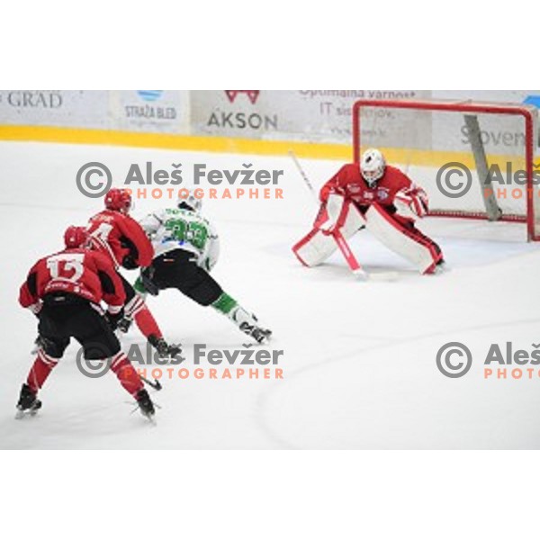 In action during ice-hockey match between SZ Olimpija and Acroni Jesenice in Bled Ice Hall, Slovenia on September 12, 2020