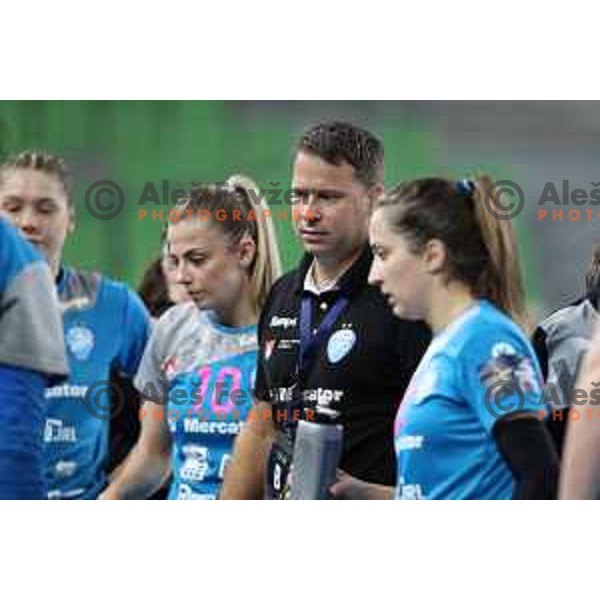Uros Bregar, head coach of Krim Mercator during EHF Women\'s Champions League handball match between Krim Mercator and Vipers Kristiansand in SRC Stozice, Ljubljana, Slovenia on September 12, 2020