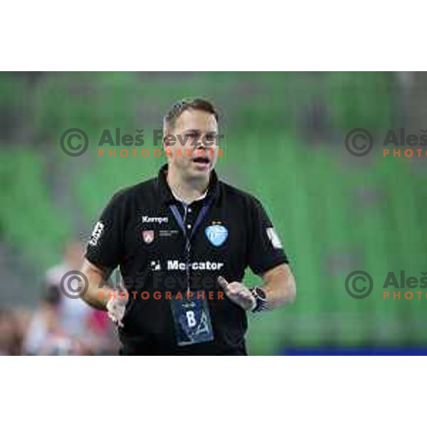Uros Bregar, head coach of Krim Mercator during EHF Women\'s Champions League handball match between Krim Mercator and Vipers Kristiansand in SRC Stozice, Ljubljana, Slovenia on September 12, 2020