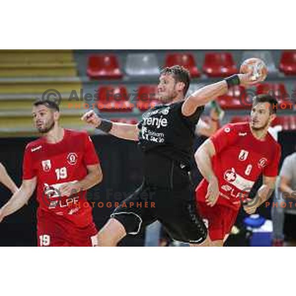 David Miklavcic in action during NLB league handball match between Slovan and Gorenje in Kodeljevo Hall, Ljubljana, Slovenia on September 11, 2020