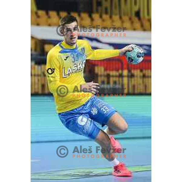 Tadej Kljun in action during EHF Champions League handball match between Celje Pivovarna Lasko and Aalborg in Arena Zlatorog, Celje, Slovenia on September 16, 2020