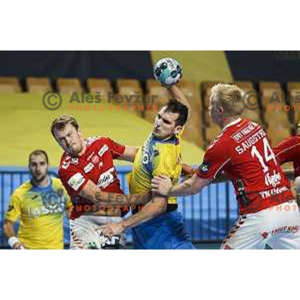 Josip Sarac in action during EHF Champions League handball match between Celje Pivovarna Lasko and Aalborg in Arena Zlatorog, Celje, Slovenia on September 16, 2020
