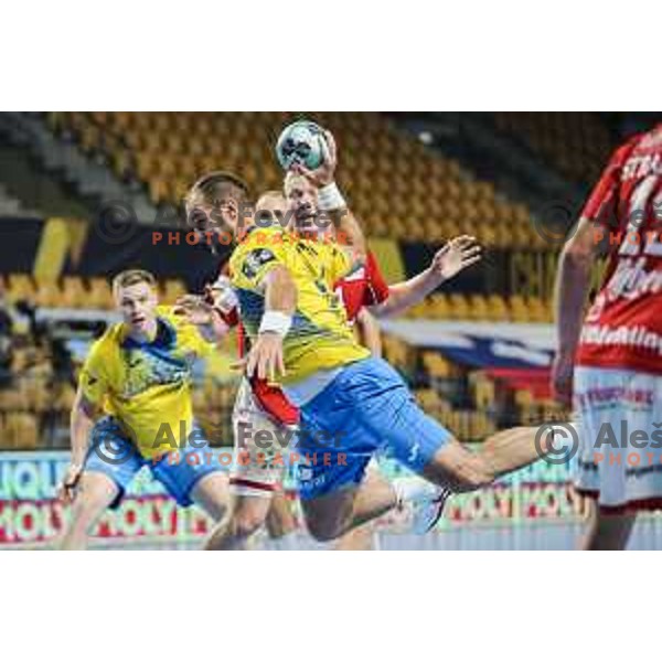 Patrik Leban in action during EHF Champions League handball match between Celje Pivovarna Lasko and Aalborg in Arena Zlatorog, Celje, Slovenia on September 16, 2020