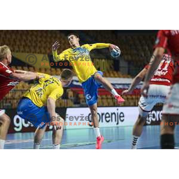 Tadej Kljun in action during EHF Champions League handball match between Celje Pivovarna Lasko and Aalborg in Arena Zlatorog, Celje, Slovenia on September 16, 2020