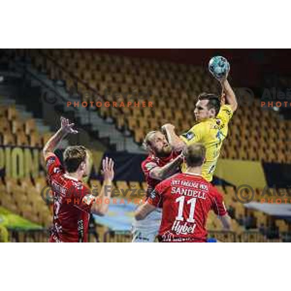 Josip Sarac in action during EHF Champions League handball match between Celje Pivovarna Lasko and Aalborg in Arena Zlatorog, Celje, Slovenia on September 16, 2020