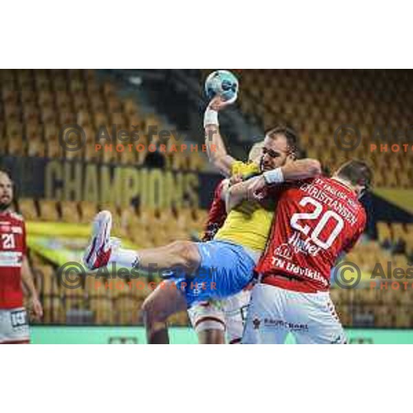 in action during EHF Champions League handball match between Celje Pivovarna Lasko and Aalborg in Arena Zlatorog, Celje, Slovenia on September 16, 2020