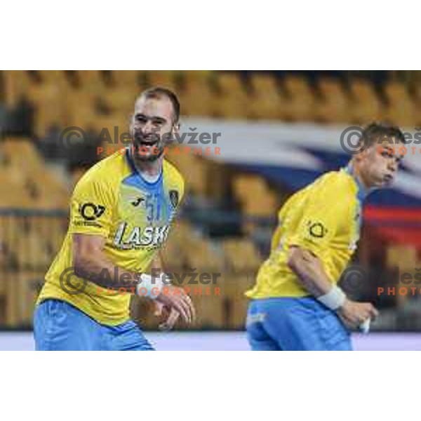 Patrik Leban in action during EHF Champions League handball match between Celje Pivovarna Lasko and Aalborg in Arena Zlatorog, Celje, Slovenia on September 16, 2020