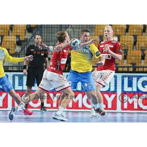 Vid Poteko in action during EHF Champions League handball match between Celje Pivovarna Lasko and Aalborg in Arena Zlatorog, Celje, Slovenia on September 16, 2020