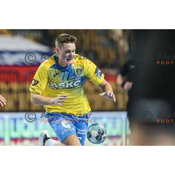 Domen Novak in action during EHF Champions League handball match between Celje Pivovarna Lasko and Aalborg in Arena Zlatorog, Celje, Slovenia on September 16, 2020
