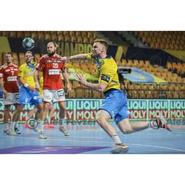 Kristjan Horzen in action during EHF Champions League handball match between Celje Pivovarna Lasko and Aalborg in Arena Zlatorog, Celje, Slovenia on September 16, 2020
