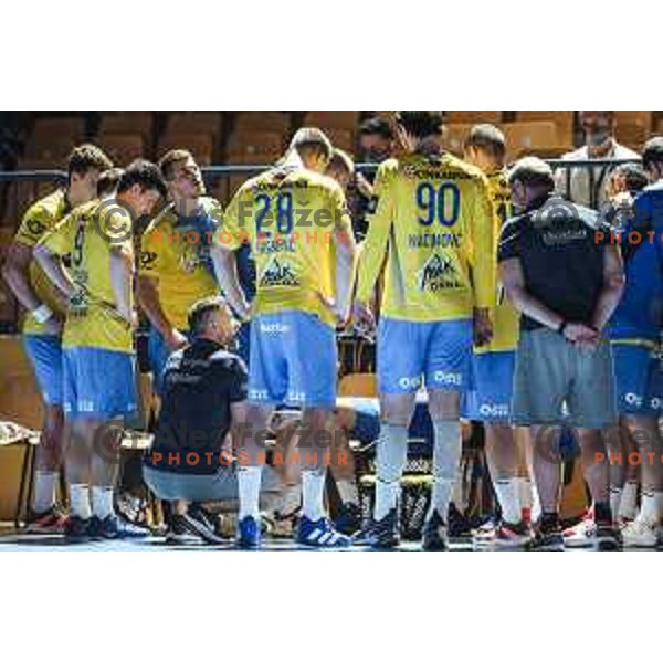 Tomaz Ocvirk, head coach of Celje Pivovarna Lasko in action during EHF Champions League handball match between Celje Pivovarna Lasko and Aalborg in Arena Zlatorog, Celje, Slovenia on September 16, 2020