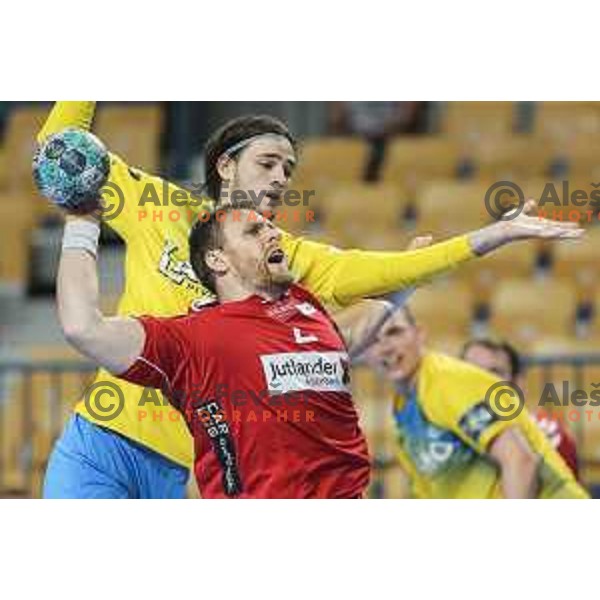 Benjamin Jakobsen in action during EHF Champions League handball match between Celje Pivovarna Lasko and Aalborg in Arena Zlatorog, Celje, Slovenia on September 16, 2020